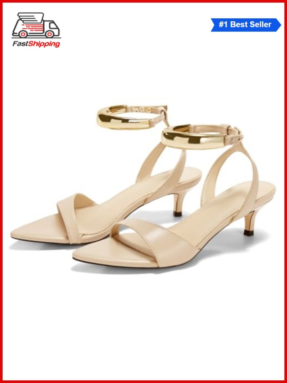 ✨Strappy Pointed Open Toe Kitten Heel Sandals Faux Leather Dress Shoes